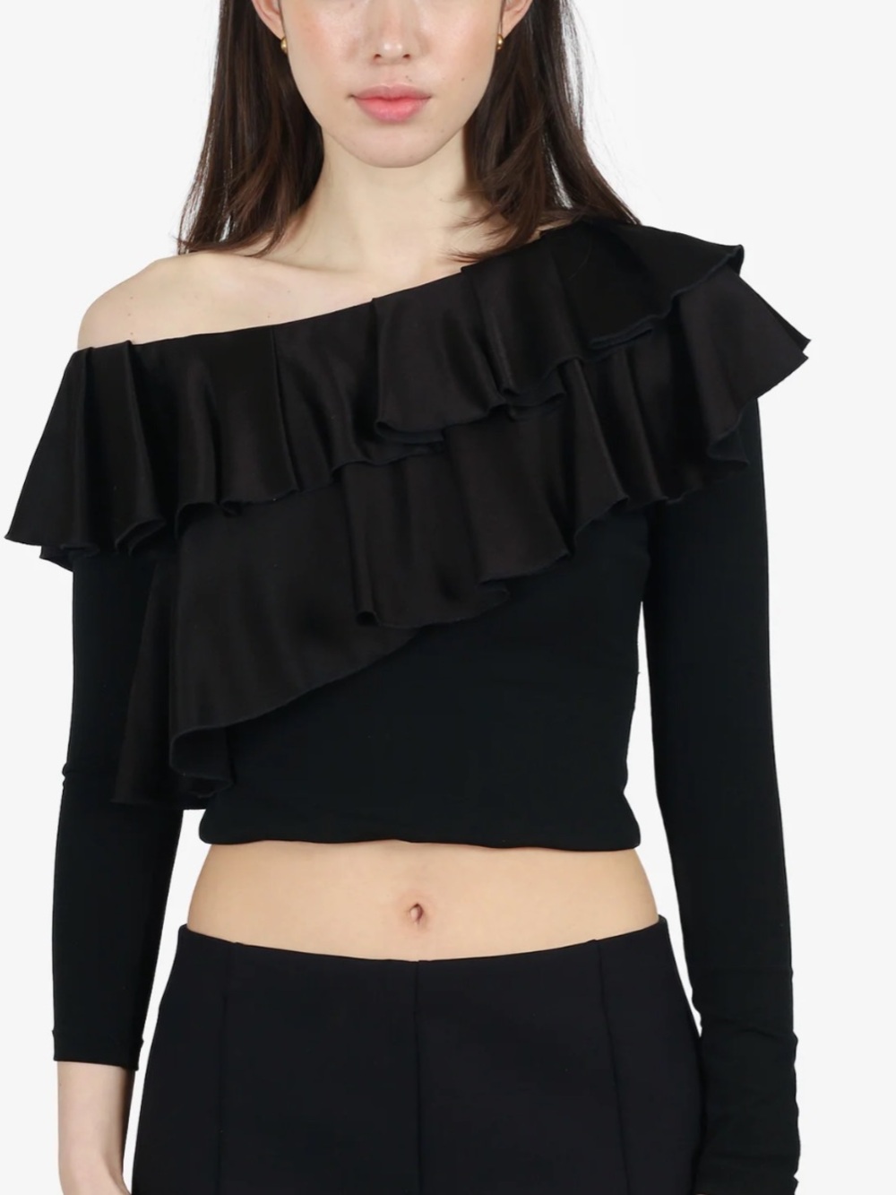 NWT Alice + Olivia Black One-Shoulder Ruffle Top. Sz: 4, elegant & classy!